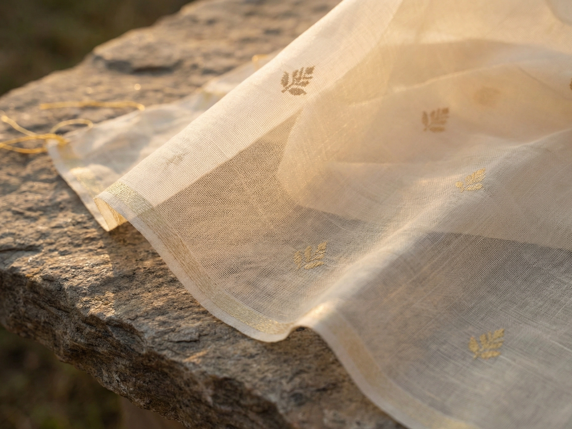Close-up of chanderi fabric used in premium Laddu Gopal poshak at Gopalji Fashion