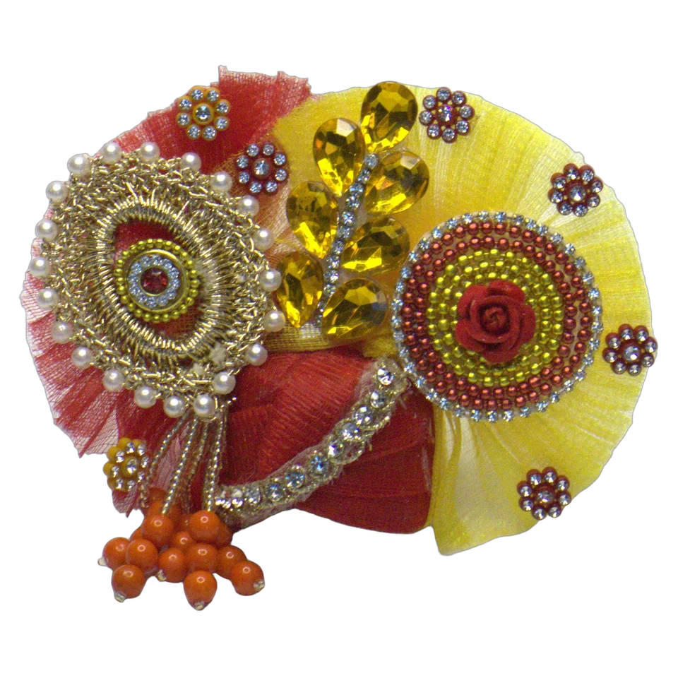 Yellow Net Pearl Floral - Mukut