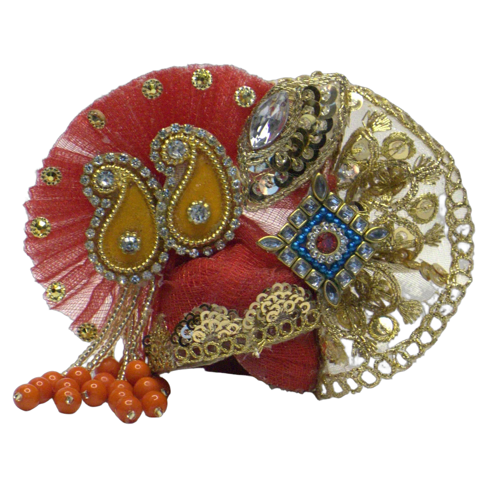 Red Net Golden Zari - Mukut