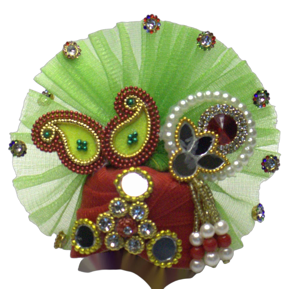 Lime Green Net Pearl Work - Mukut